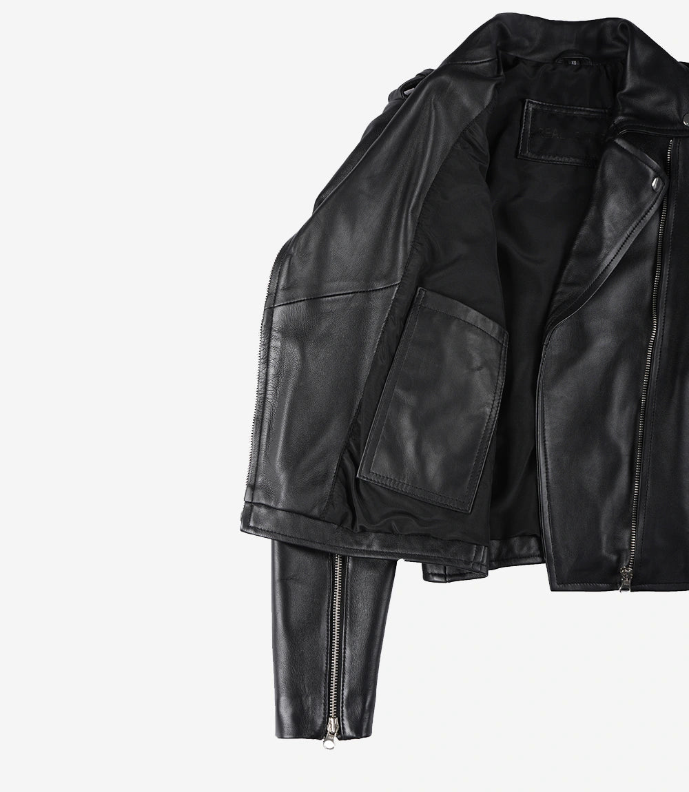 Womens Black Asymmetrical Leather Motorcycle Jacket