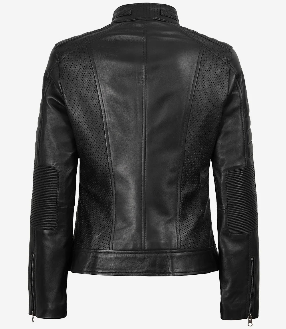 Womens Black Real Leather Cafe Racer Jacket