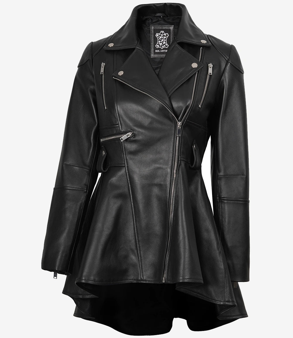 Womens Asymmetrical Black Peplum Leather Jacket