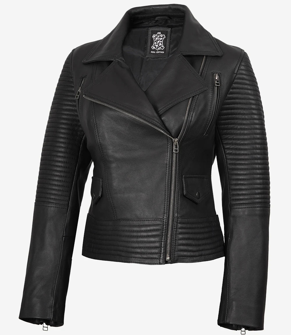 Womens Real Lambskin Leather Black Moto Leather Jacket