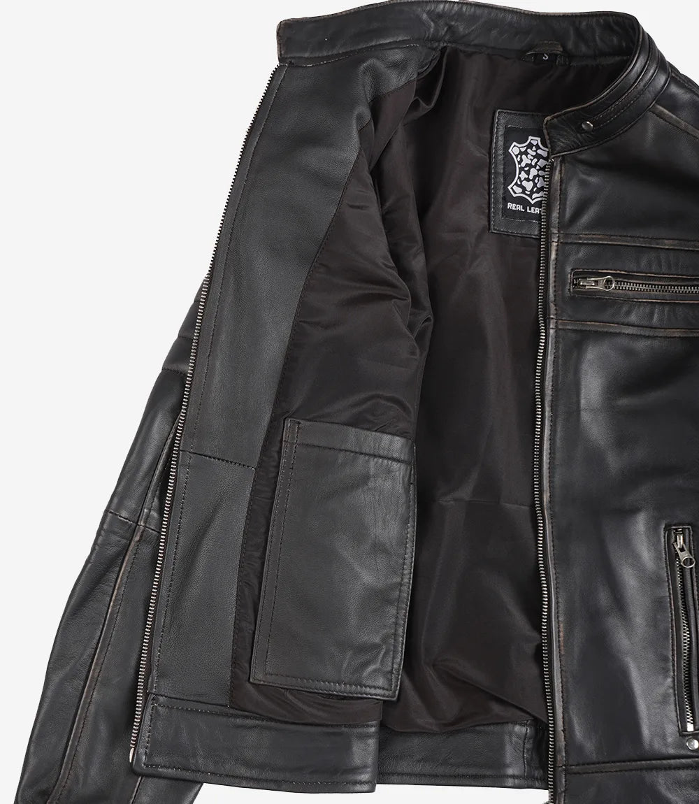 Womens Ruboff Brown Cafe Racer Style Leather Jacket