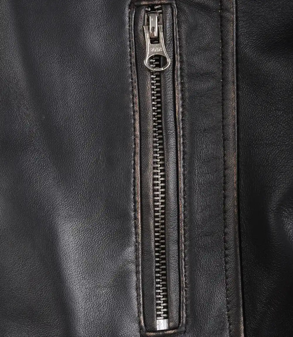 Womens Ruboff Brown Cafe Racer Style Leather Jacket