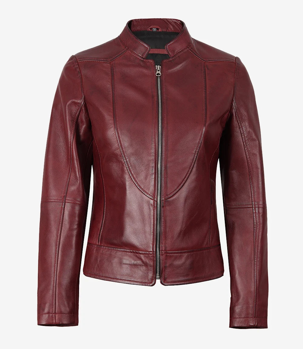 Womens Biker Maroon Leather Jacket