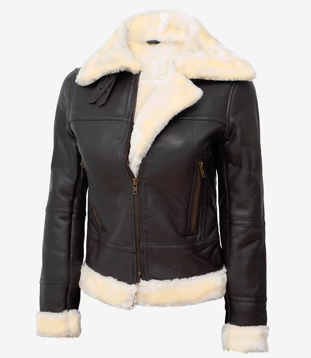 Women Brown Shearling Lined B3 Bomber Jacket