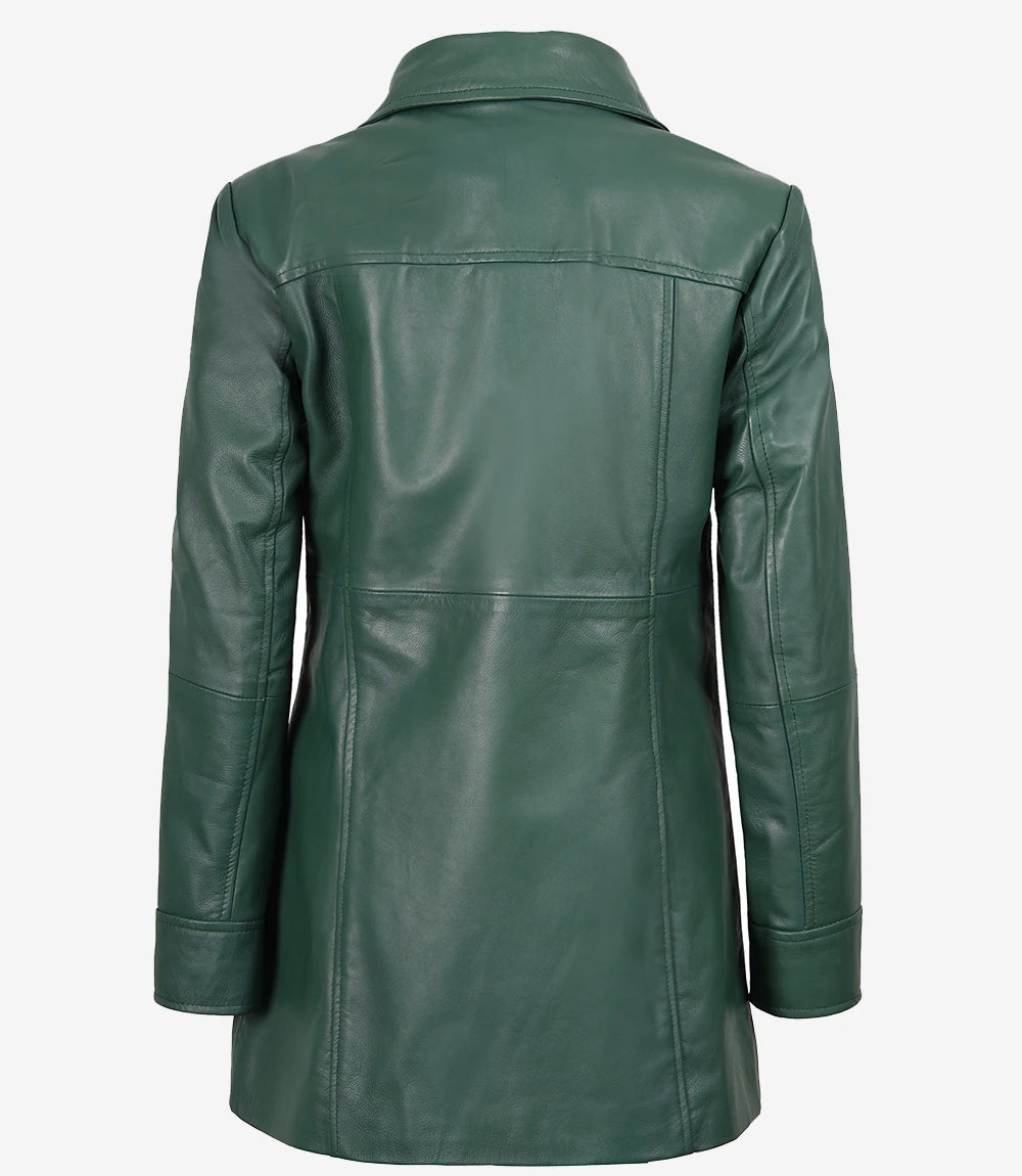 Womens Real Leather Green Car Coat