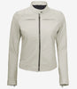 Womens Biker Racer White Leather Jacket