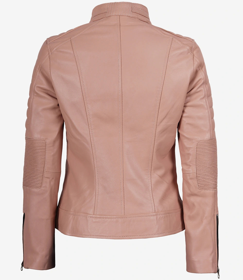 Womens Real Leather Pink Biker Jacket