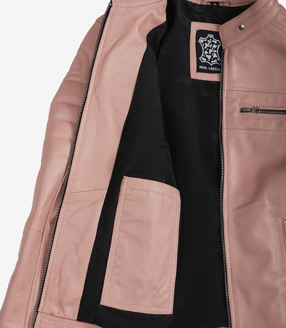Womens Real Leather Pink Biker Jacket