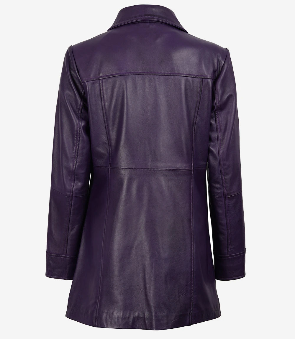 Womens Purple Leather Car Coat