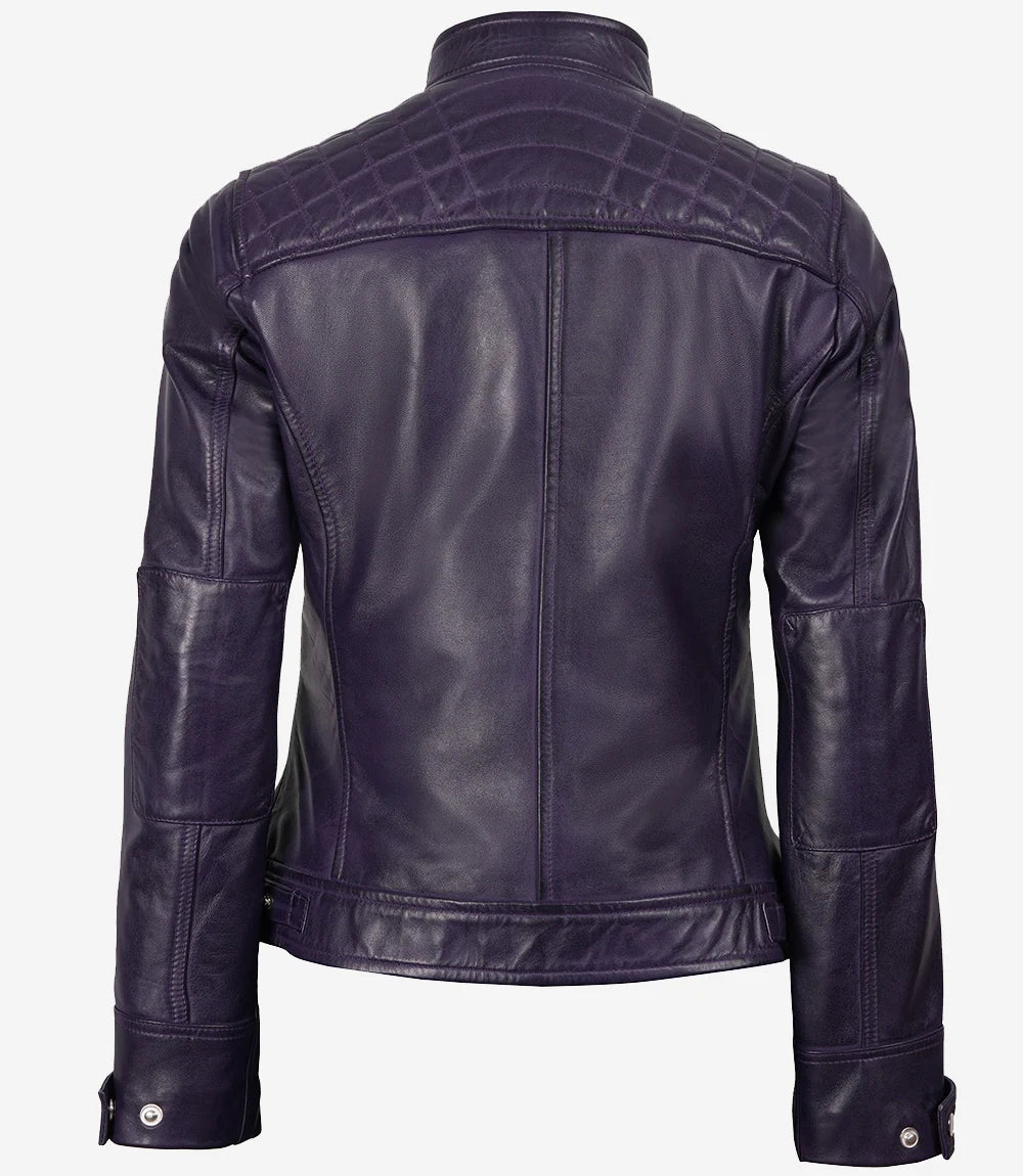 Womens Purple Real Leather Motorcycle Jacket