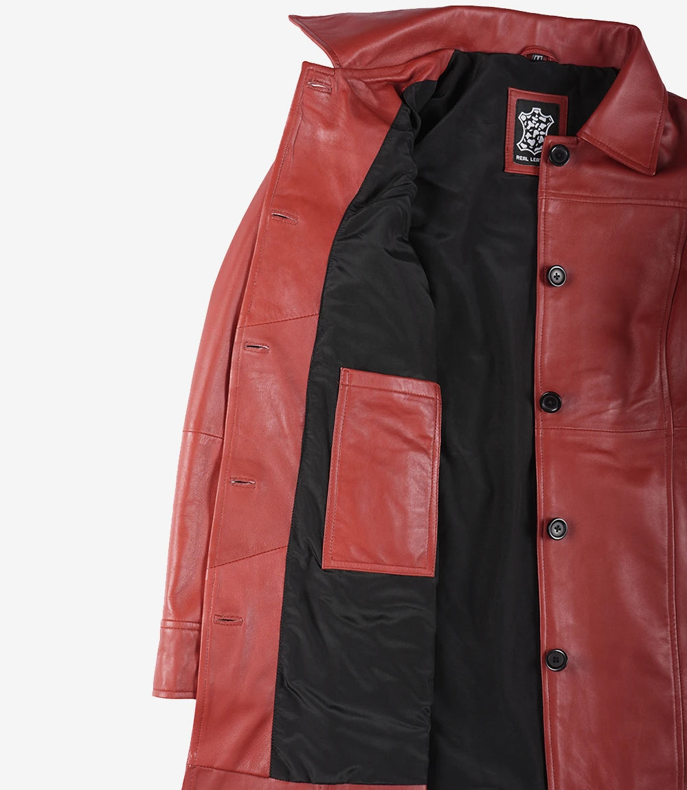 Womens Real Leather Red Coat