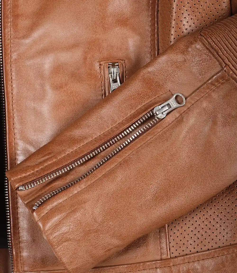 Womens Tan Biker Style Leather Jacket