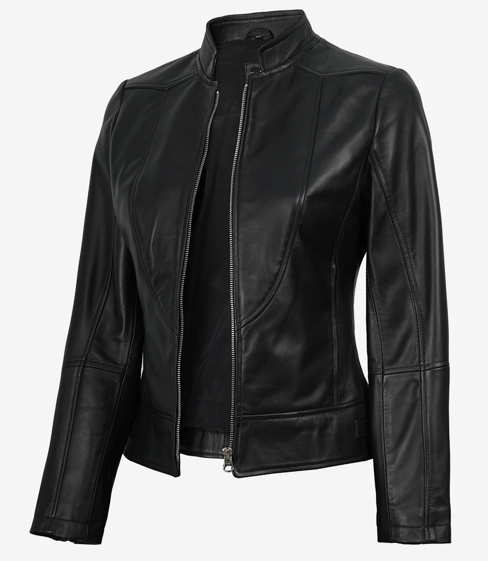 Women's Slim Fit Black Biker Style Leather Jacket