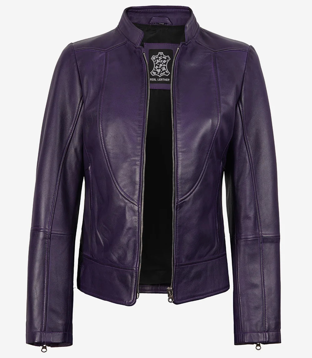 Women's Purple Modern Fit Biker Style Leather Jacket