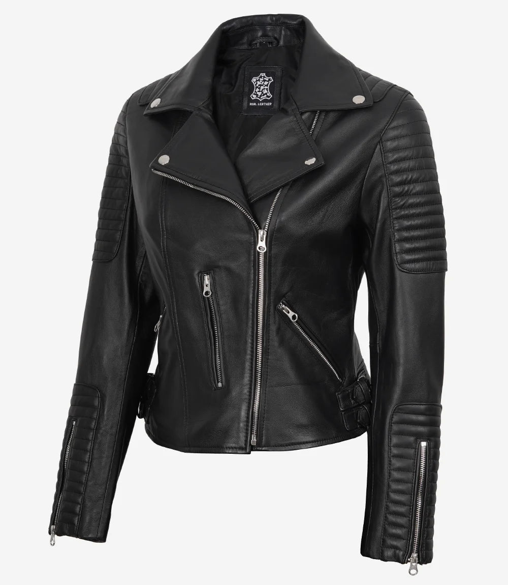 Women's Finest Black Biker Style Leather  Jacket
