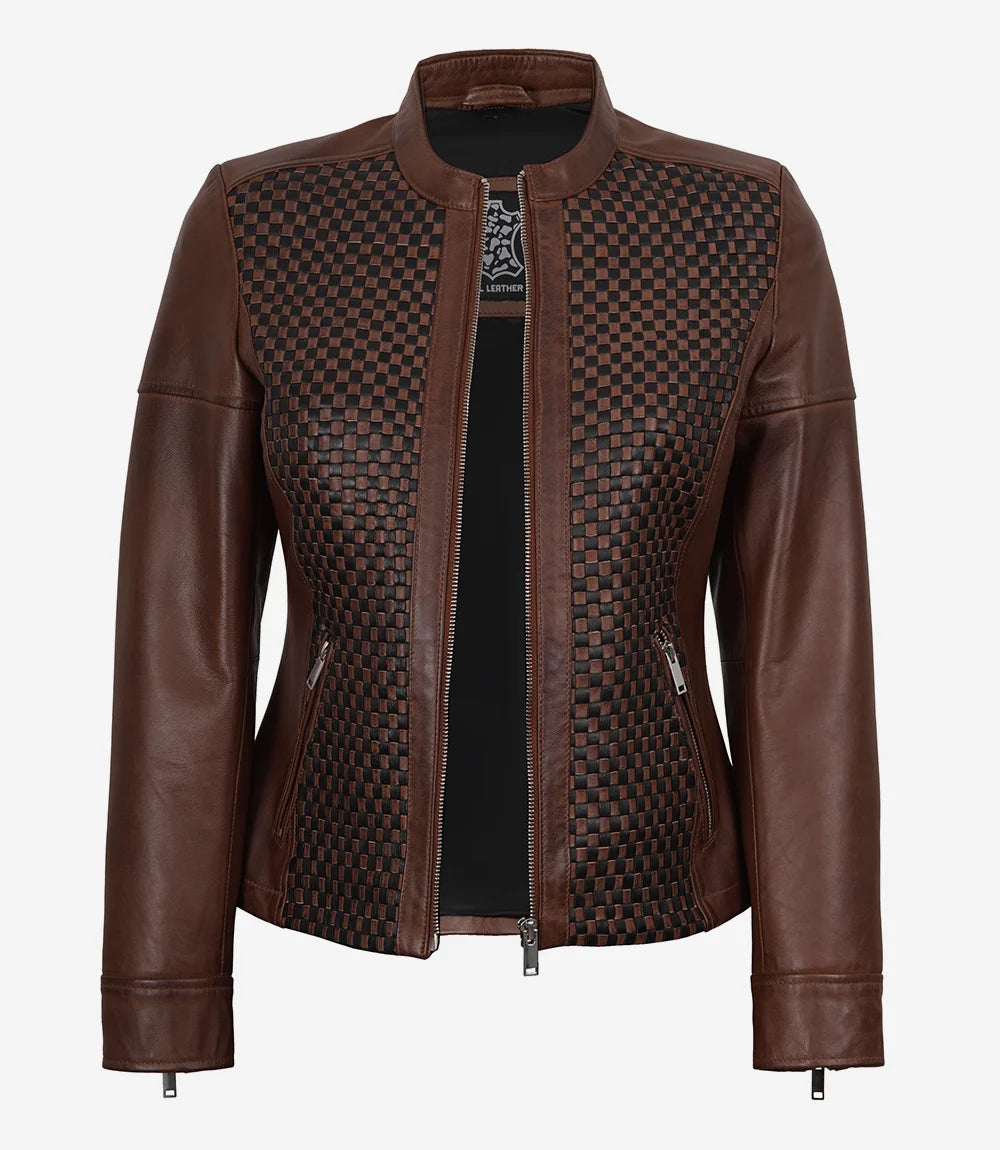 Women's Brown Textured Leather Biker Style Jacket