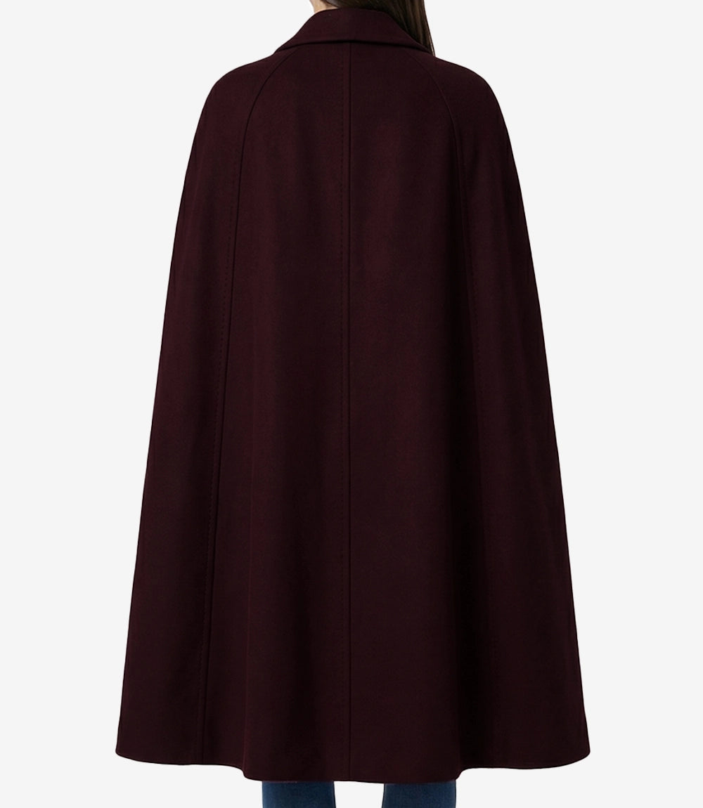 Women's Wool Blend Burgundy Cape Overcoat
