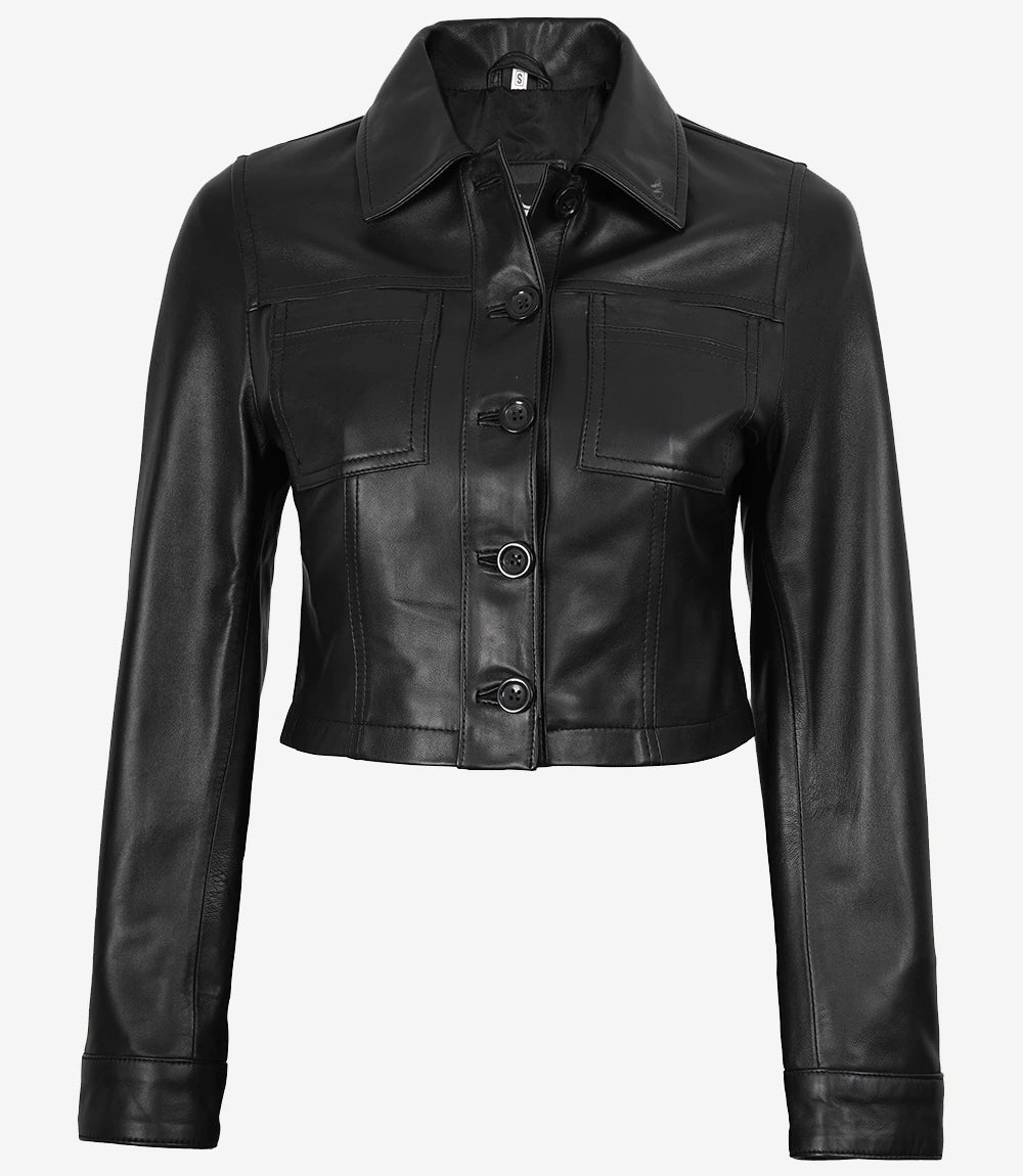 Womens Cropped Black Leather Jacket