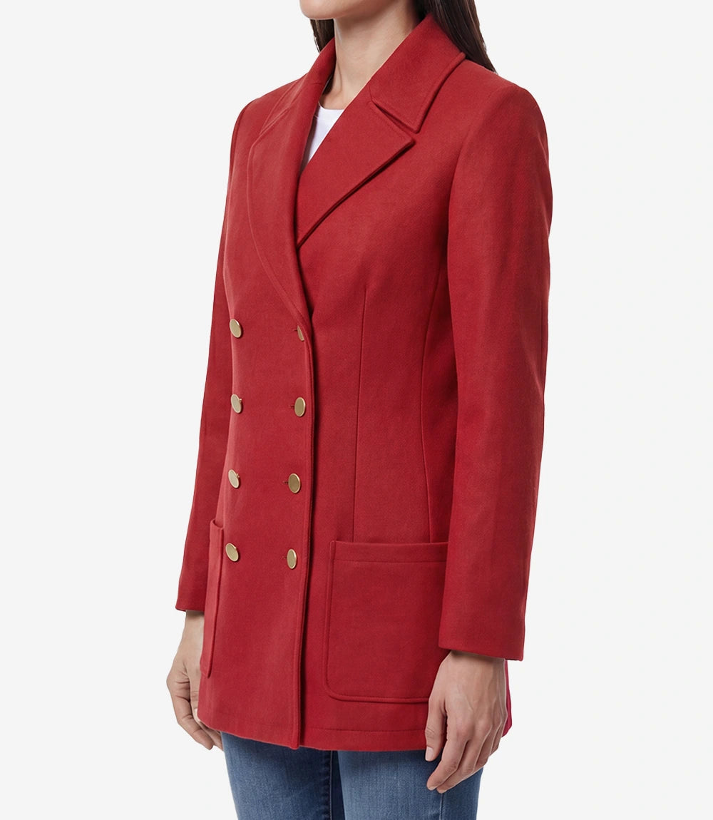 Women's Red Double-Breasted Wool Blazer – Peak Lapel