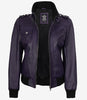Womens Purple Bomber Leather Jacket with Removeable Hood