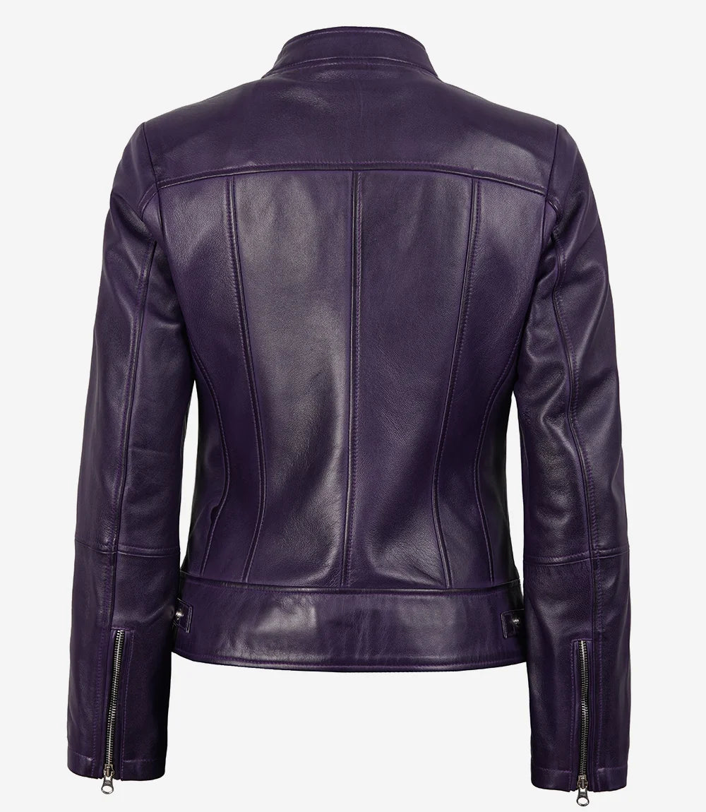 Women's Purple Modern Fit Biker Style Leather Jacket