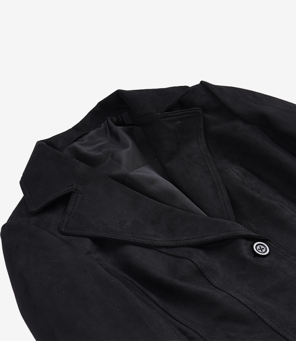 Women's Black Faux Suede Two-Button Closure Blazer