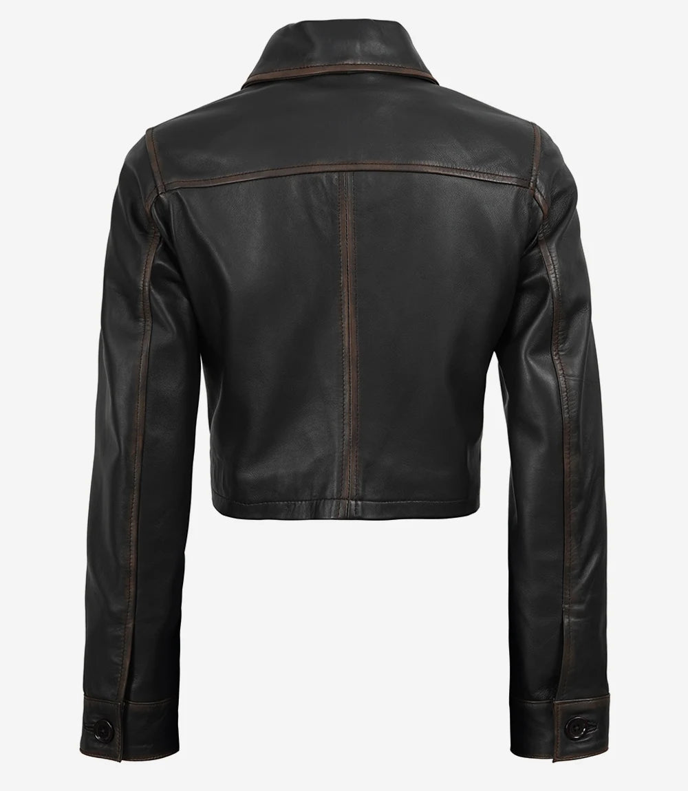 Womens Vintage Brown Cropped Leather Jacket