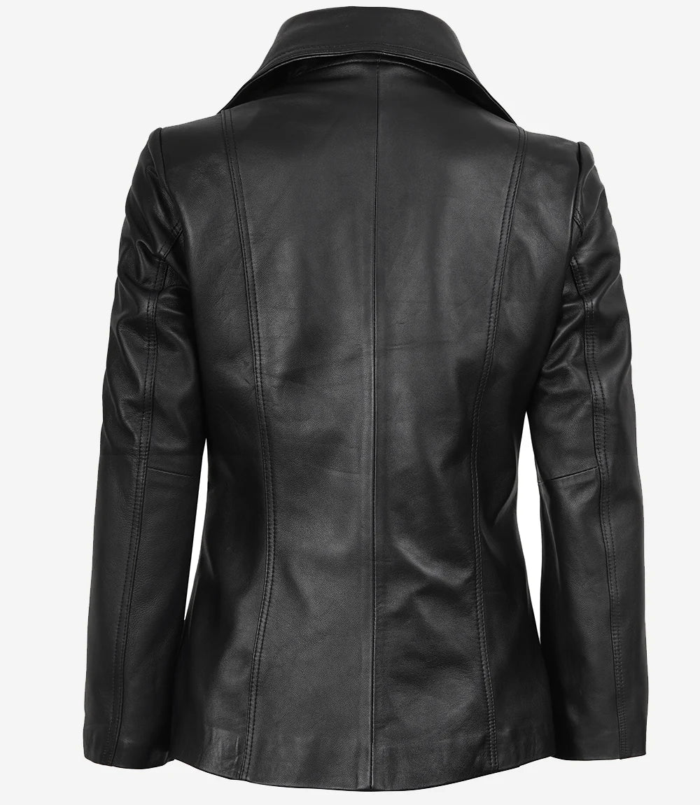 Womens Black Leather Blazer Jacket