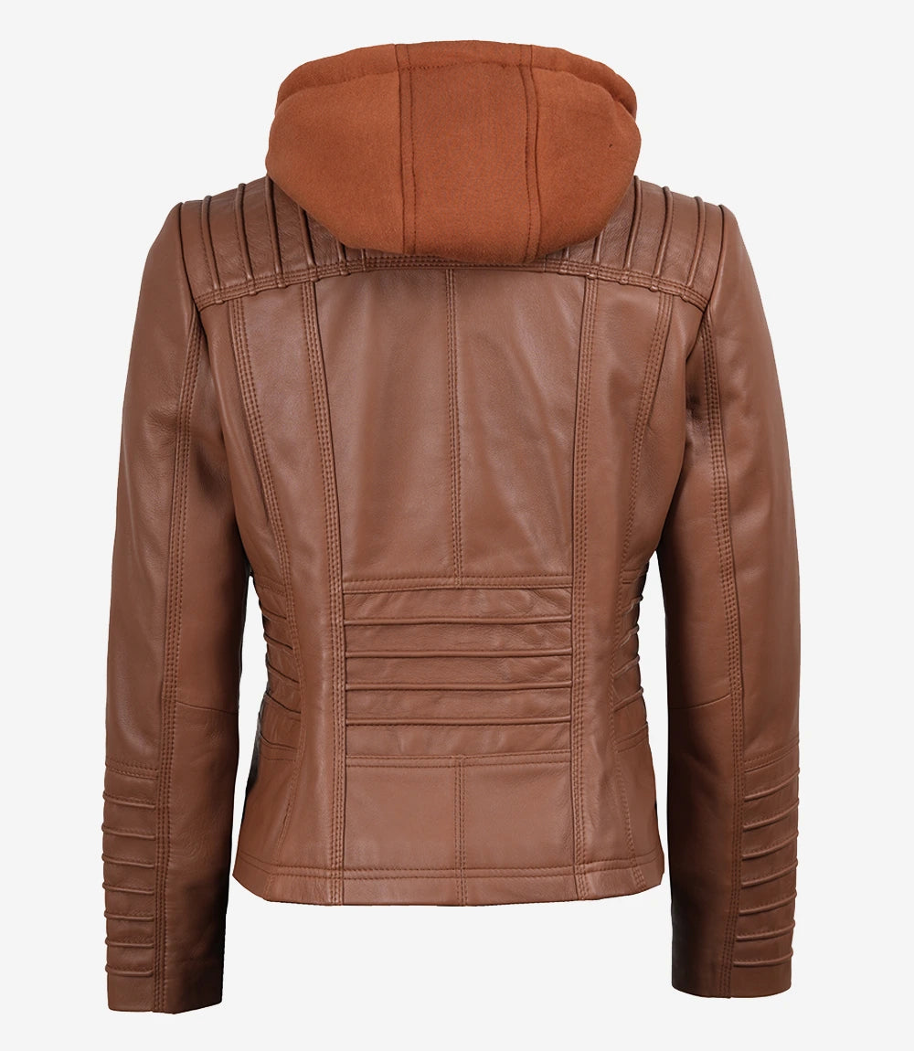 Womens Brown Hooded Leather Jacket