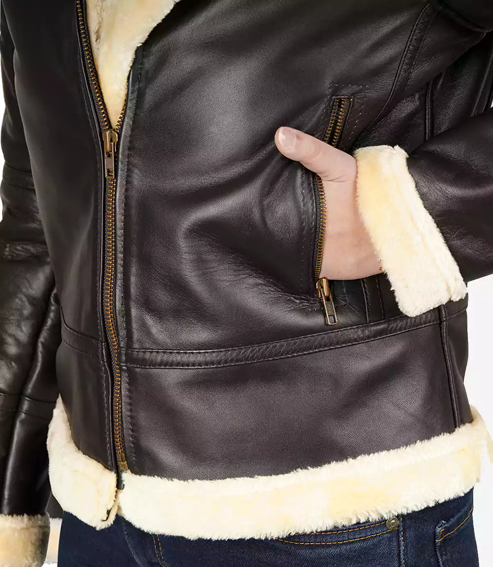 Women Brown Shearling Lined B3 Bomber Jacket