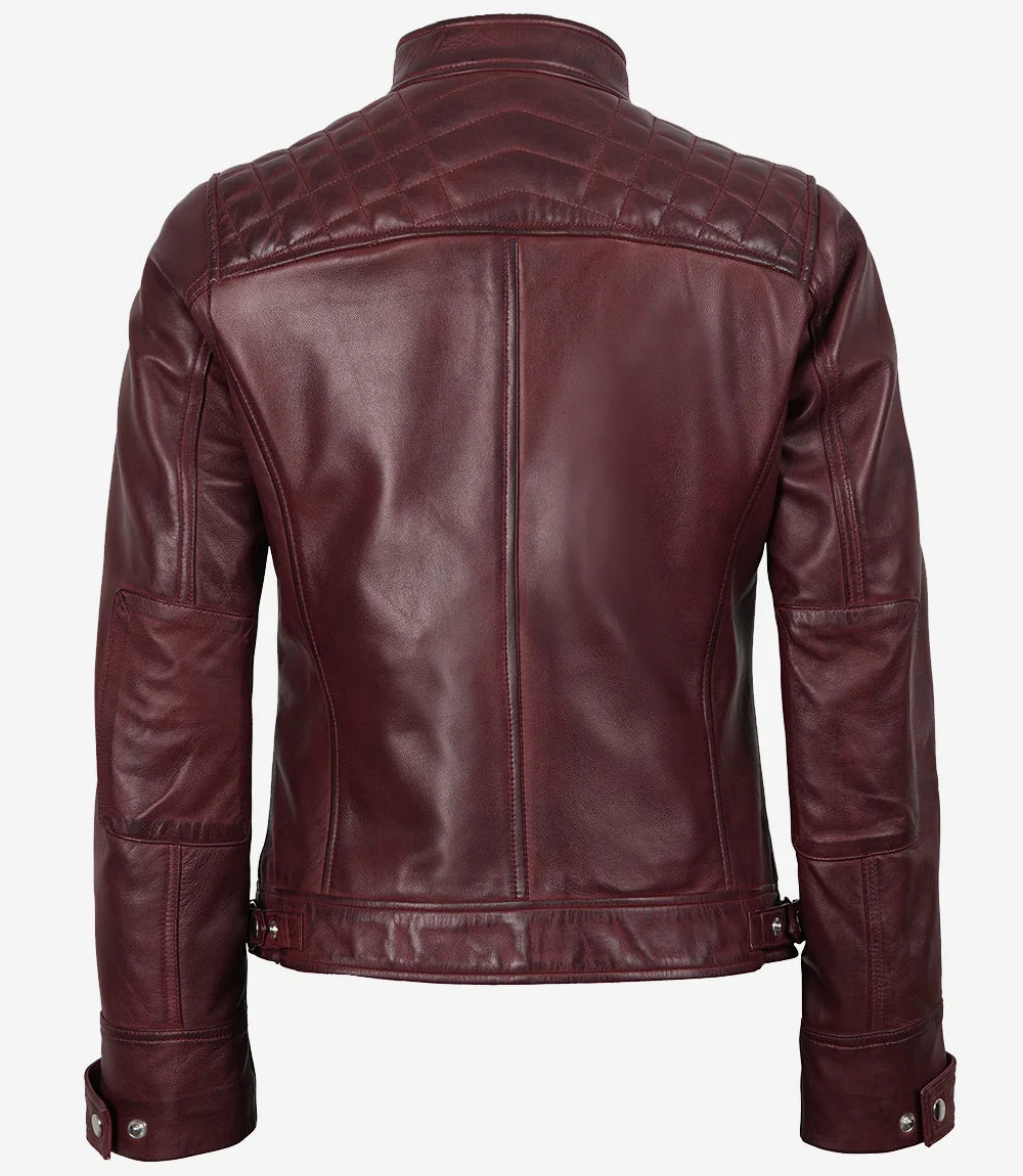 Maroon Womens Real Lambskin Leather Motorcycle Jacket