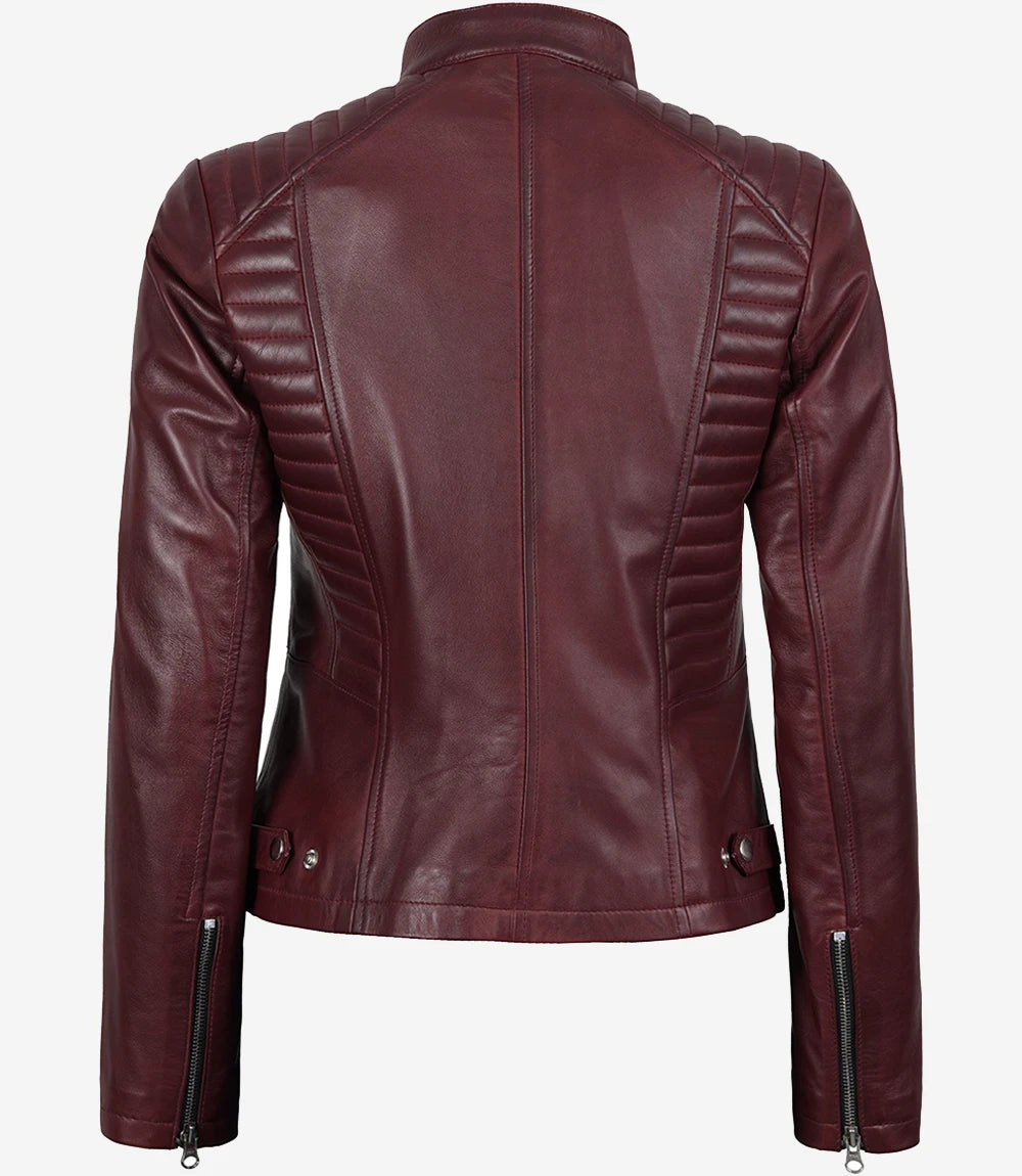 Womens Maroon Slim Fit Leather Jacket