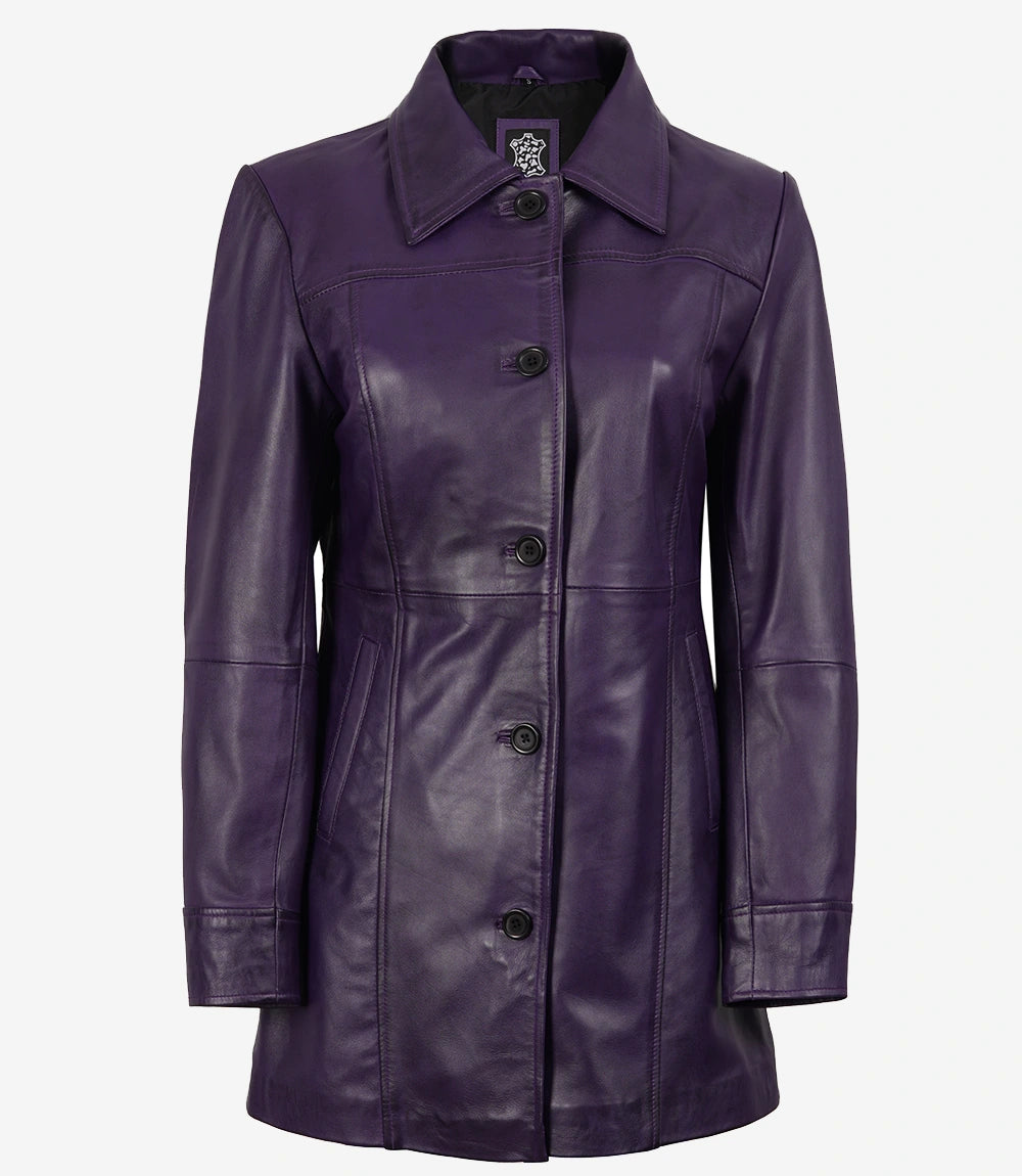Womens Purple Leather Car Coat