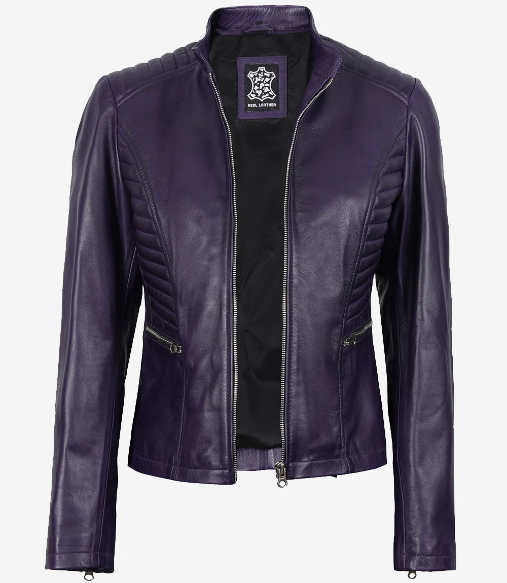 Womens Purple Moto Leather Jacket