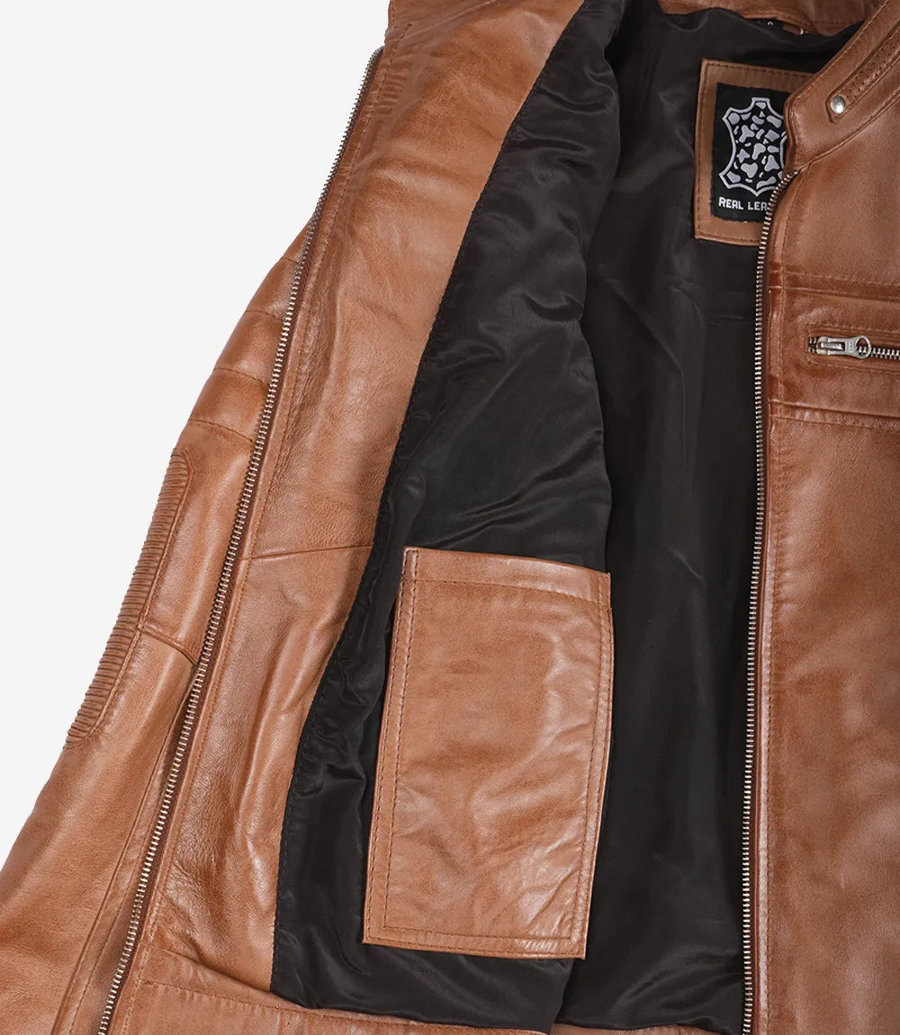 Womens Tan Biker Style Leather Jacket