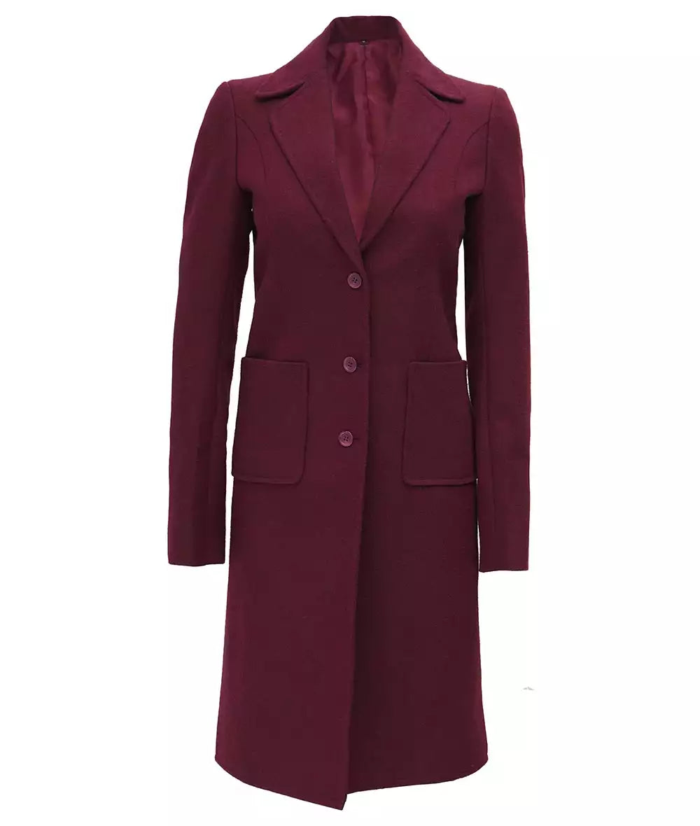 Womens Long Maroon Wool Coat
