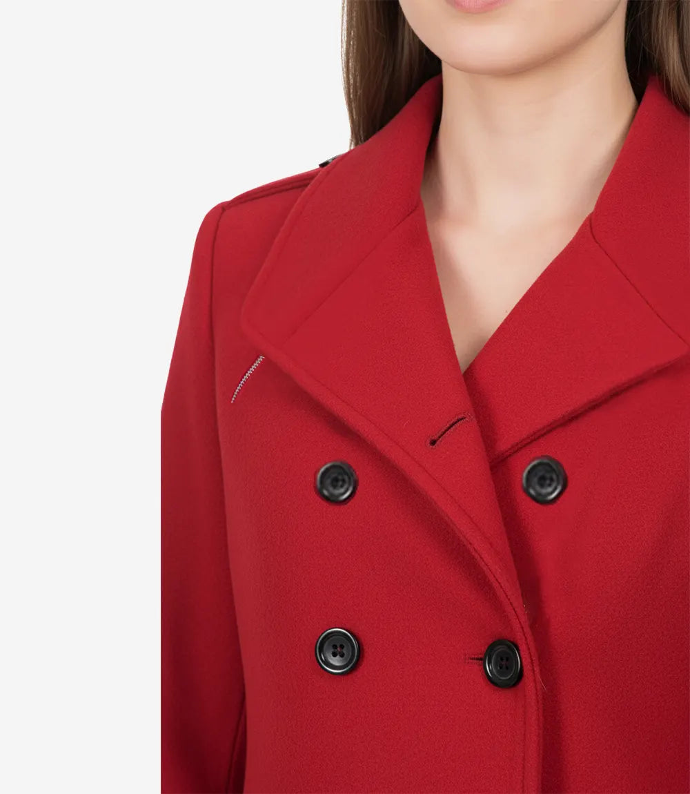 Womens Double Breasted Red Wool Peacoat