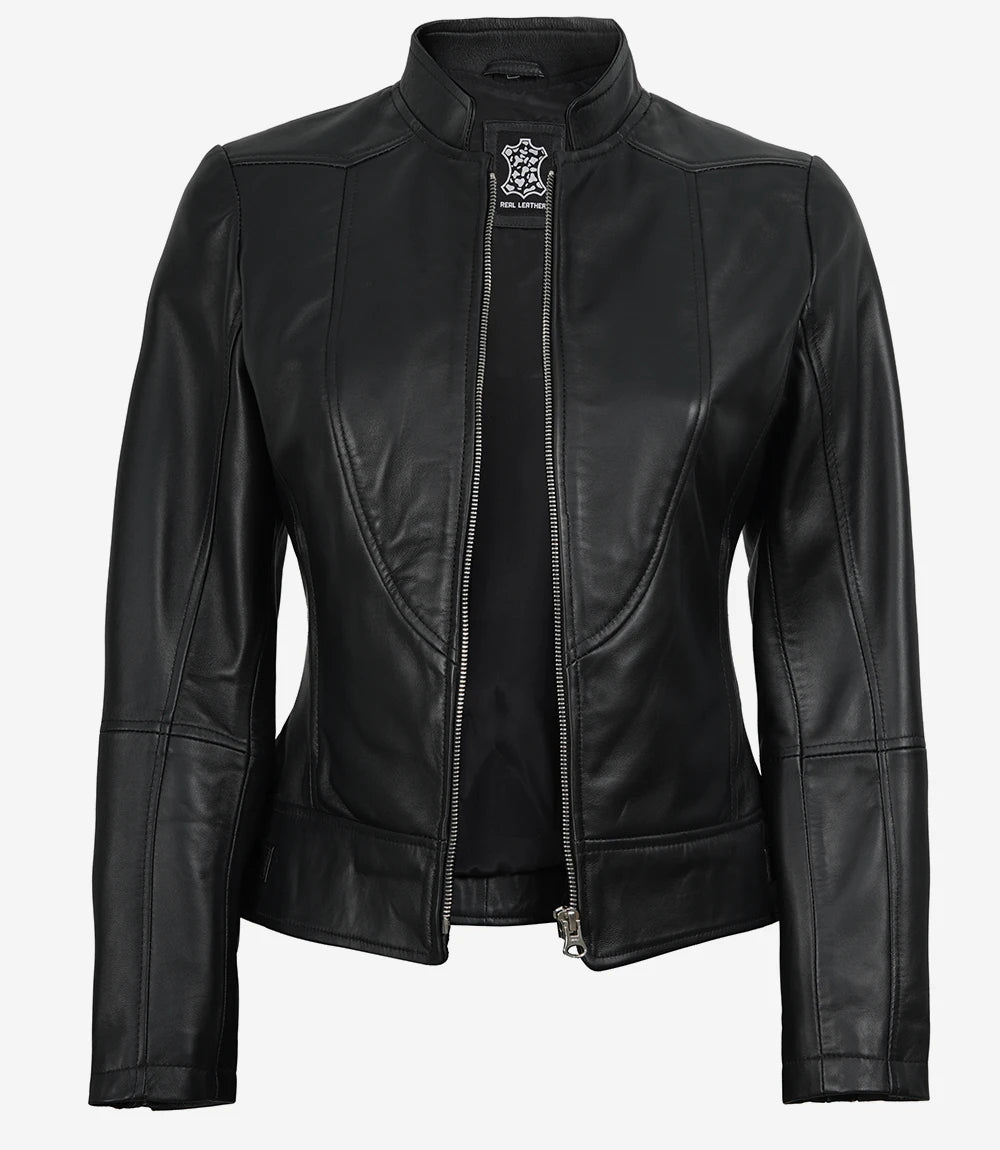 Women's Slim Fit Black Biker Style Leather Jacket