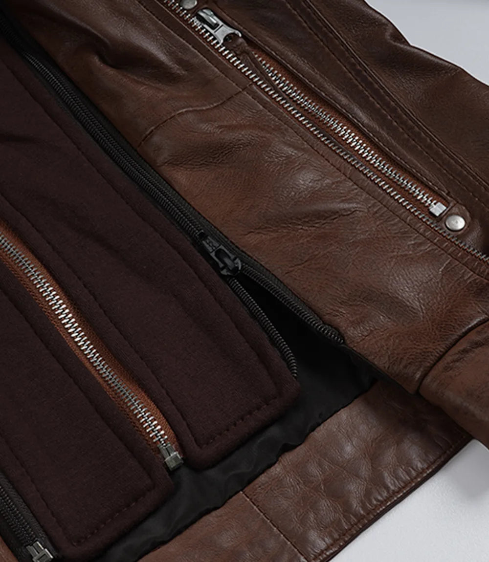Women’s Cognac Brown Lambskin Hooded Leather Jacket (2-in-1 Style)