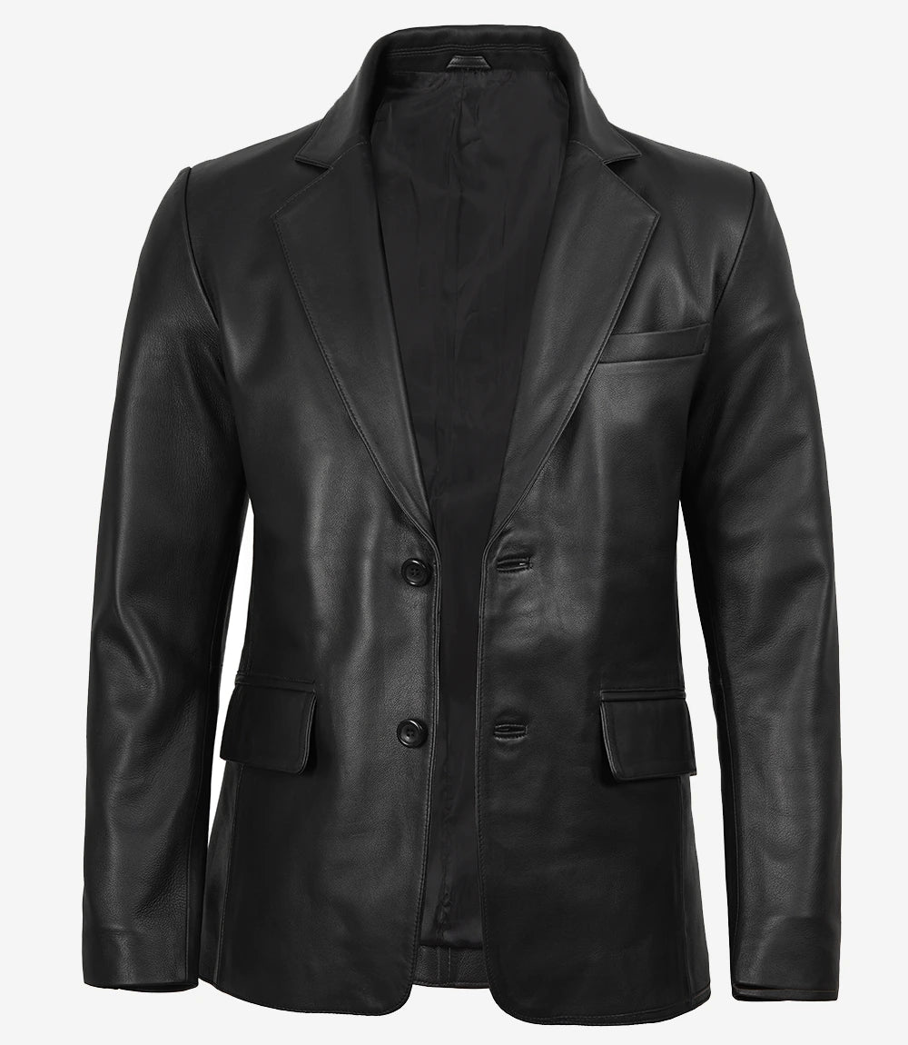 Glendale Mens Black Leather Blazer