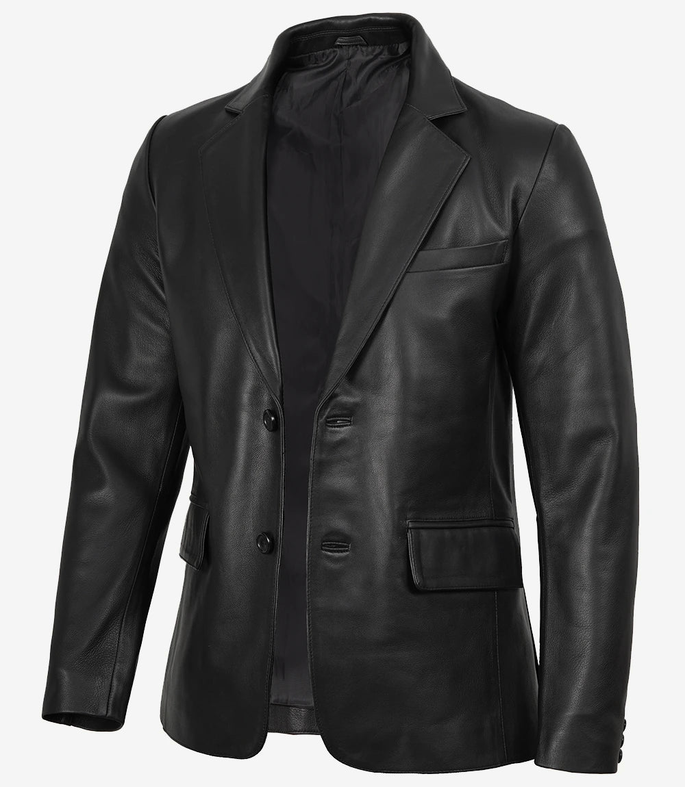 Glendale Mens Black Leather Blazer
