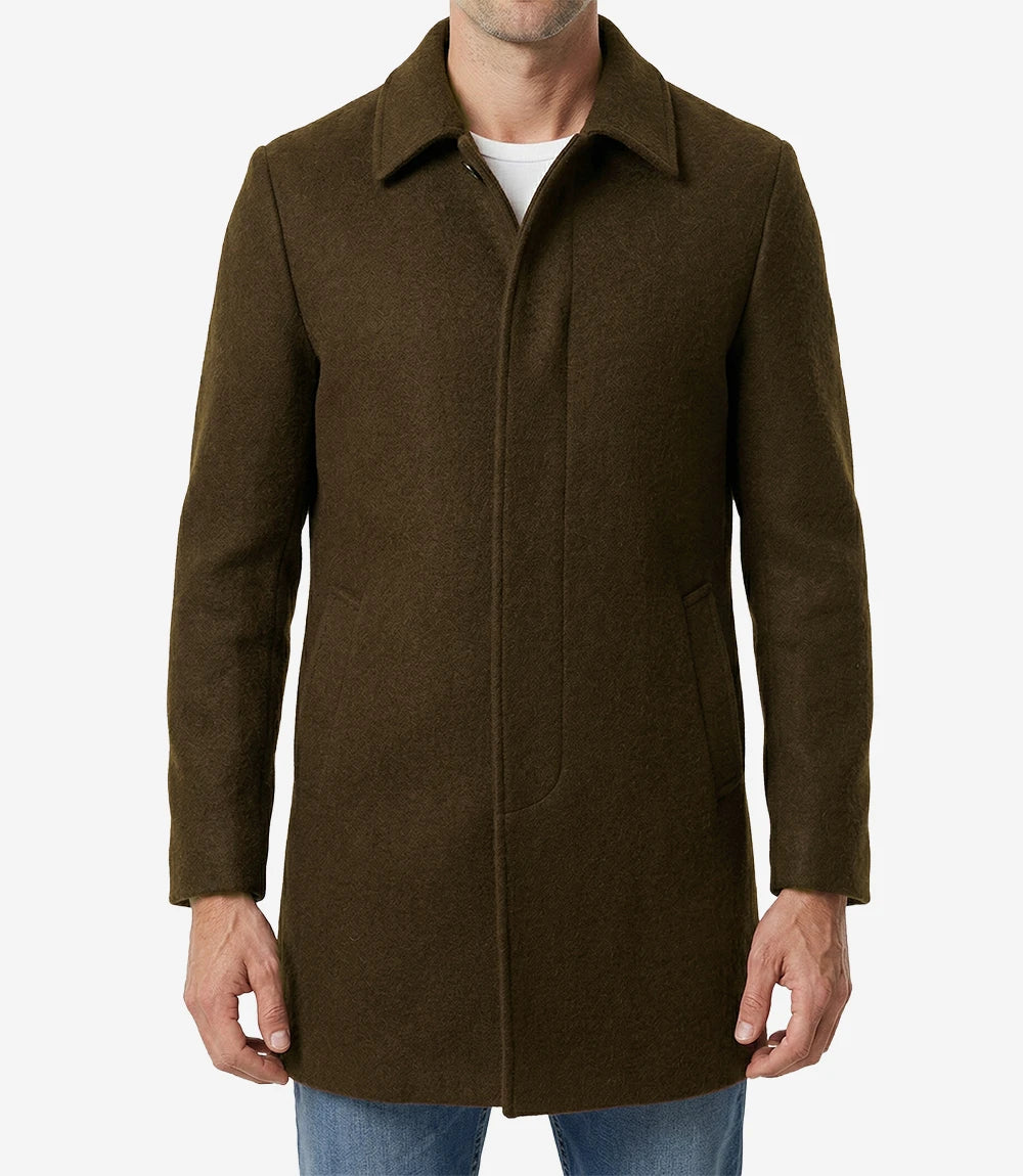 Armando Mens Classic Brown Mid Length Wool Overcoat
