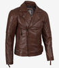 Men's Asymmetrical Cognac Biker Style Leather Jacket