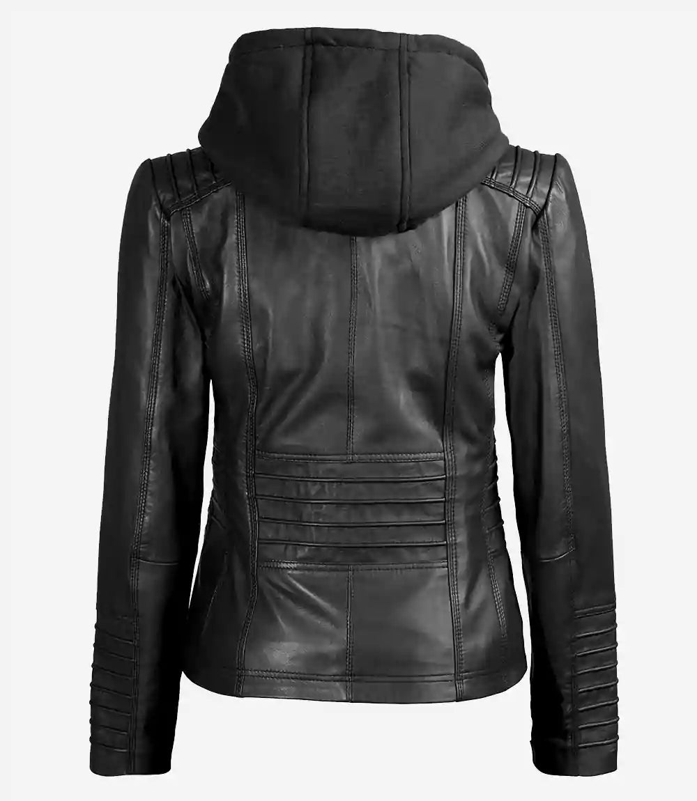 Womens Tall Black Leather Jacket With Hood