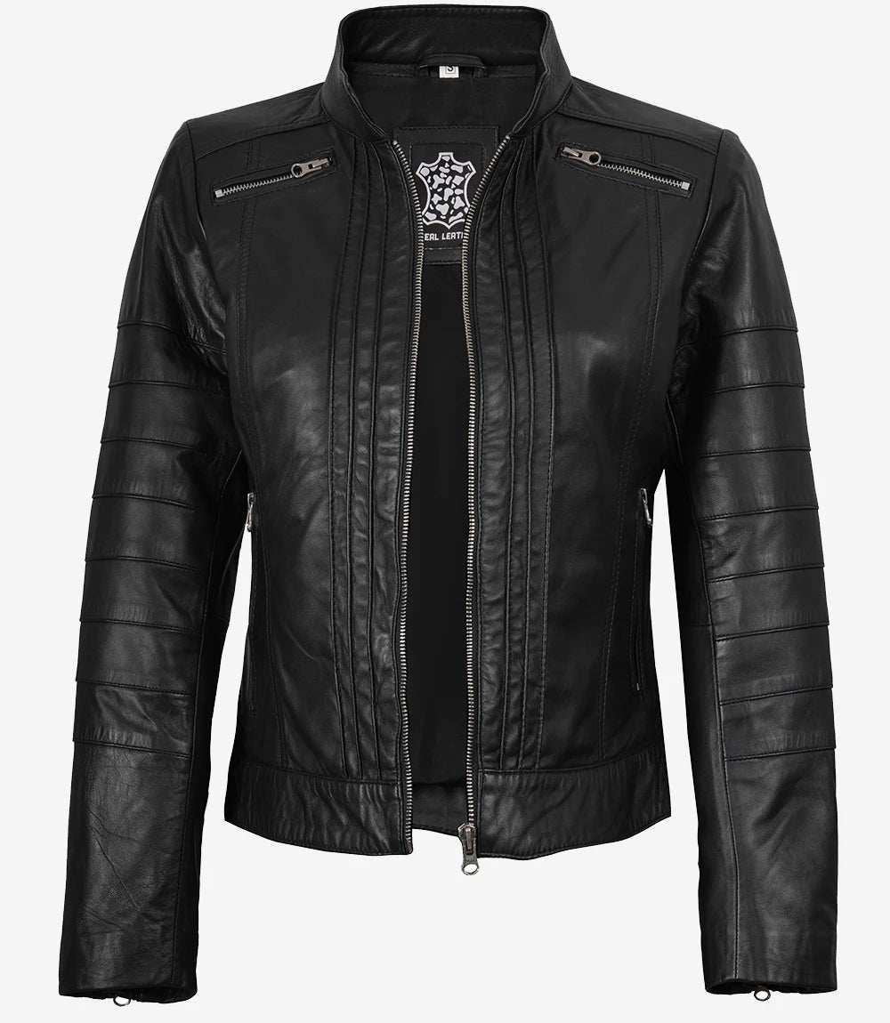 Bergamo Womens Black Biker Style Leather Jacket