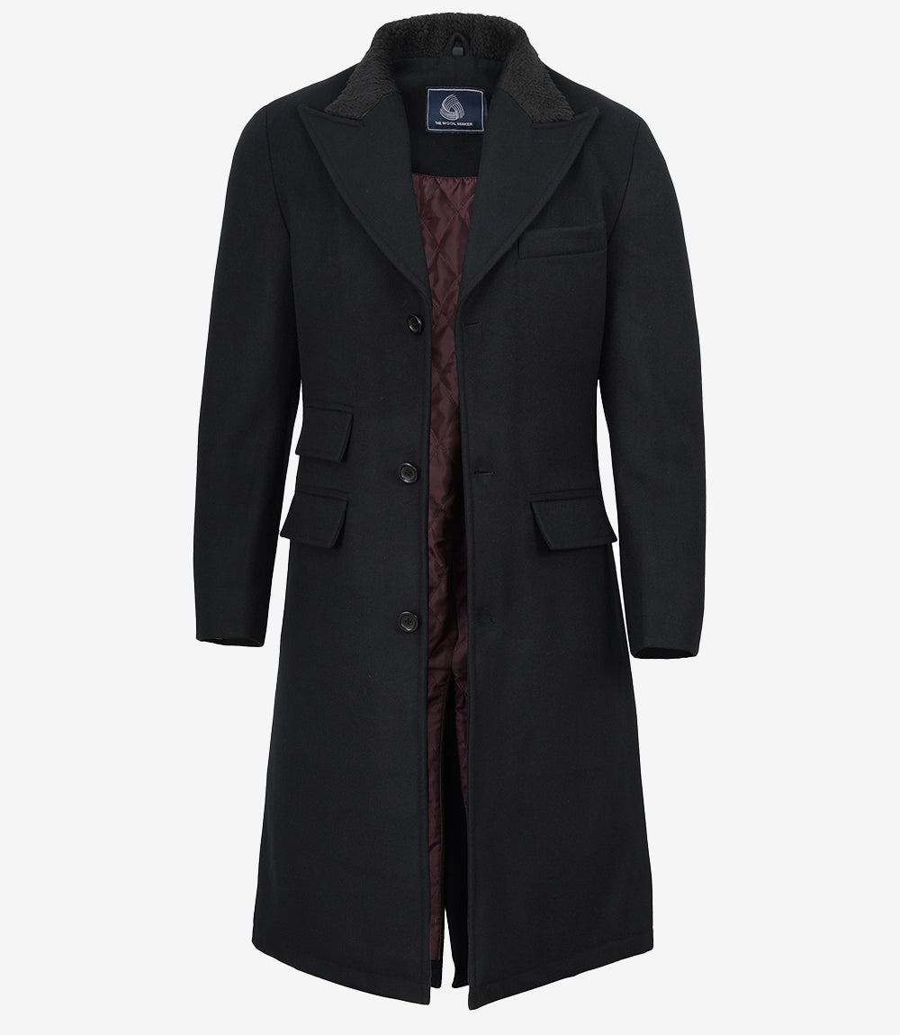 Shelby 1920's Gangster Black Long Overcoat For Men