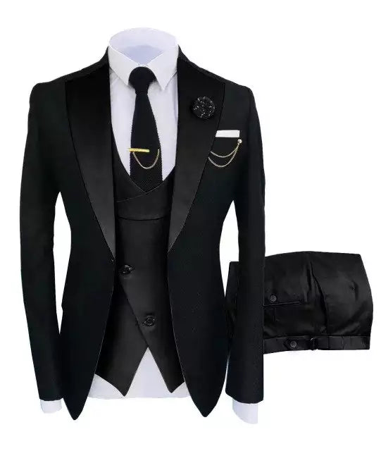 Men's Slim Fit Peak Lapel Black 3-Piece Tuxedo
