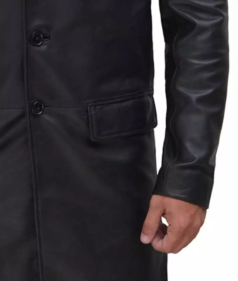 Mens Cowhide Black Long Leather Coat
