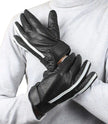 Mens White Stripe Perforated Black Leather Gloves