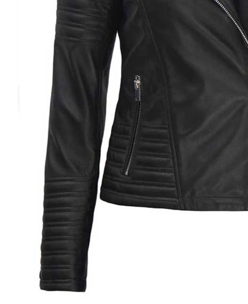 Womens Black Asymmetrical Biker Leather Jacket